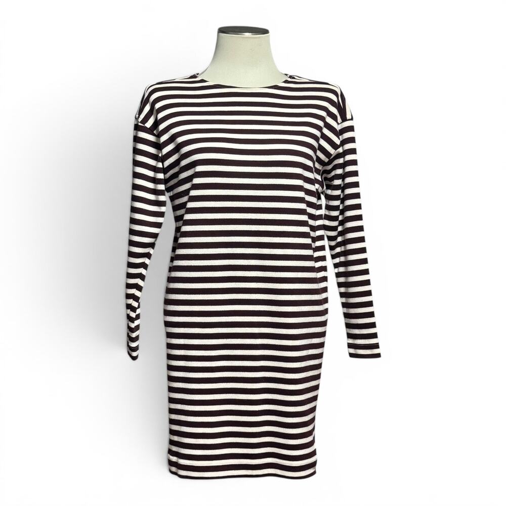 Banana Republic Vintage 80s Cotton Mini Dress Brown Cream Stripe Small